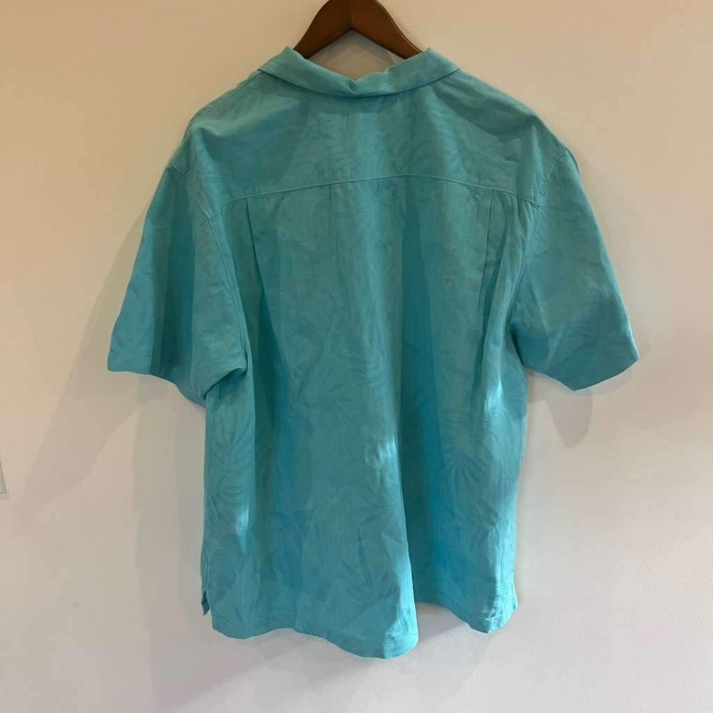 Tommy Bahama Mens XL Silk Camp Shirt Turquoise Tropical Leaf Jacquard Blue - 076